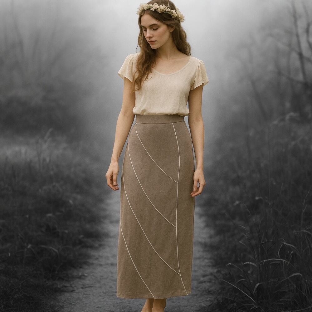 Y2K Ann Ferriday Los Angeles Gossimer‎ Taupe Maxi Skirt Exposed Seam Sheer Fairy